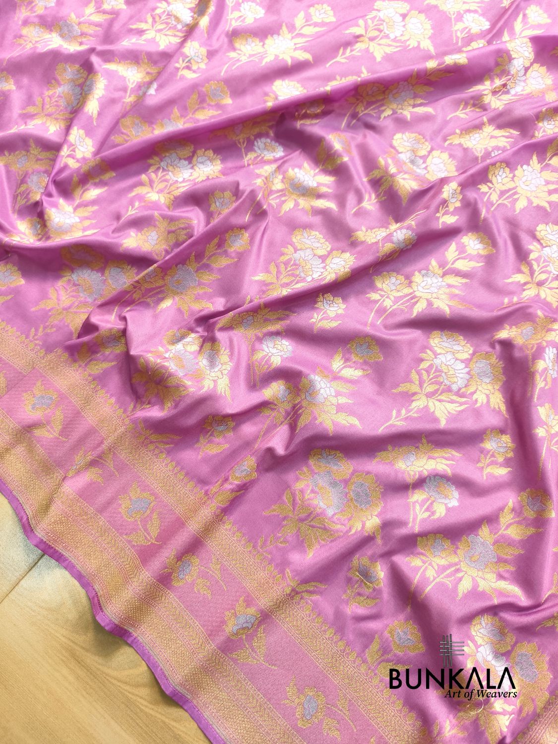 Dusty Pink Sona Rupa Floral Buta Banarasi Silk Saree 