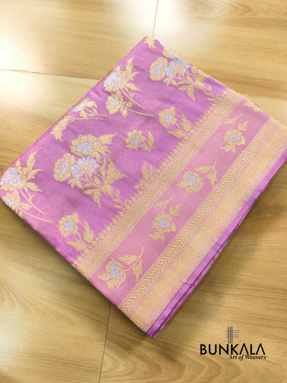 Dusty Pink Sona Rupa Floral Buta Banarasi Silk Saree 