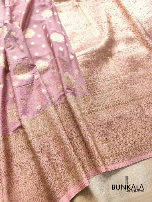 Dusty Pink Sona Zari Buta Banarasi Georgette Saree