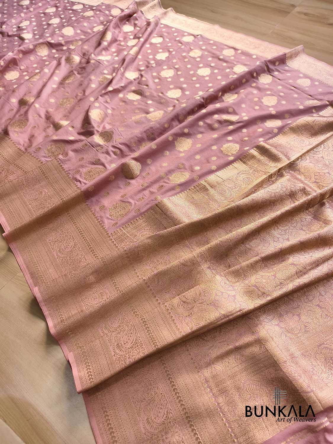 Dusty Pink Sona Zari Buta Banarasi Georgette Saree