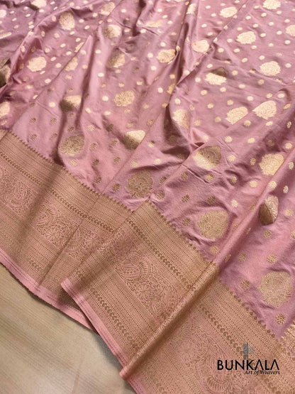 Dusty Pink Sona Zari Buta Banarasi Georgette Saree