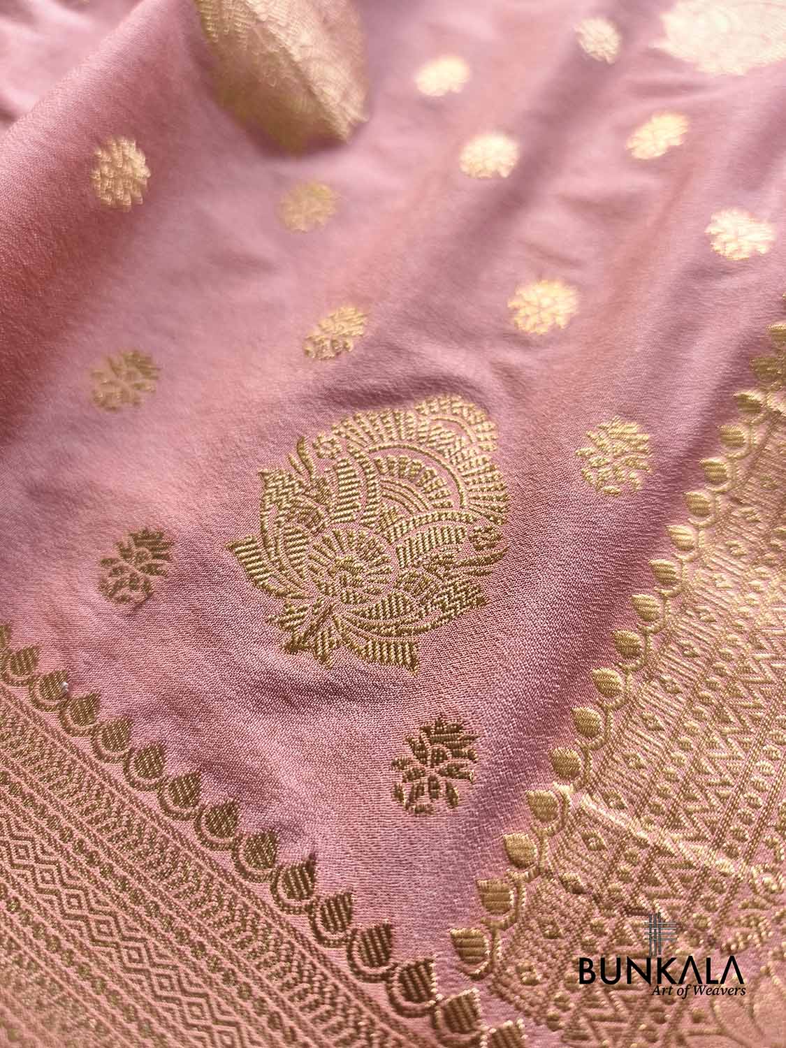 Dusty Pink Sona Zari Buta Banarasi Georgette Saree