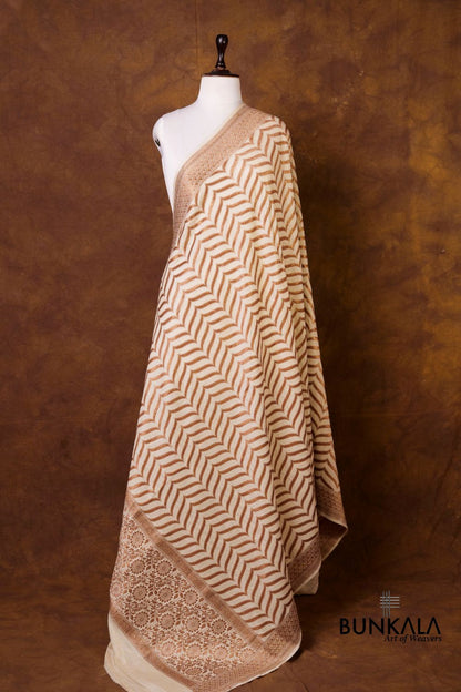 Dyeable Geometric Antique Zari Handloom Banarasi Pure Natural Moonga Silk Dupatta