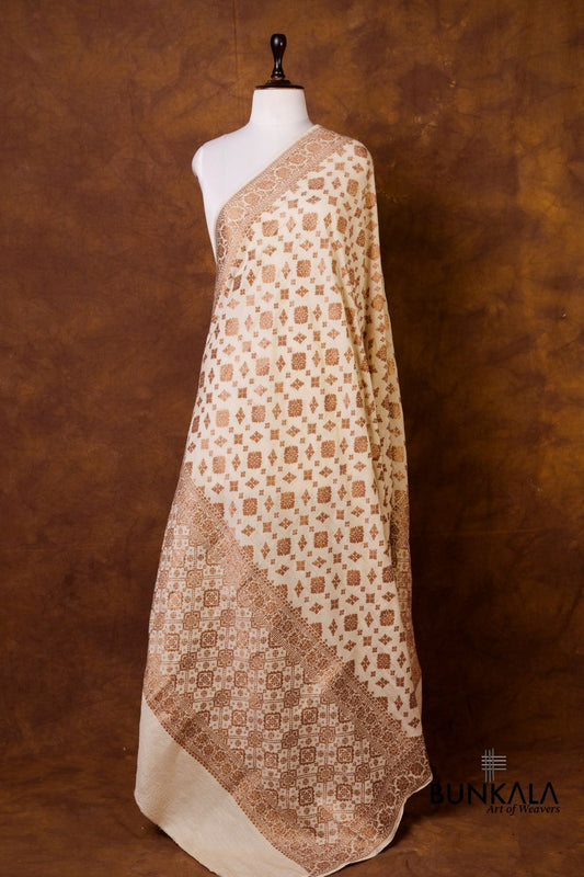 Dyeable Geometric Antique Zari Handloom Banarasi Pure Natural Moonga Silk Dupatta