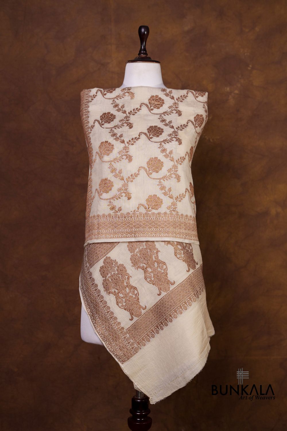 Dyeable Jaal Antique Zari Handloom Banarasi Pure Natural Moonga Silk Dupatta