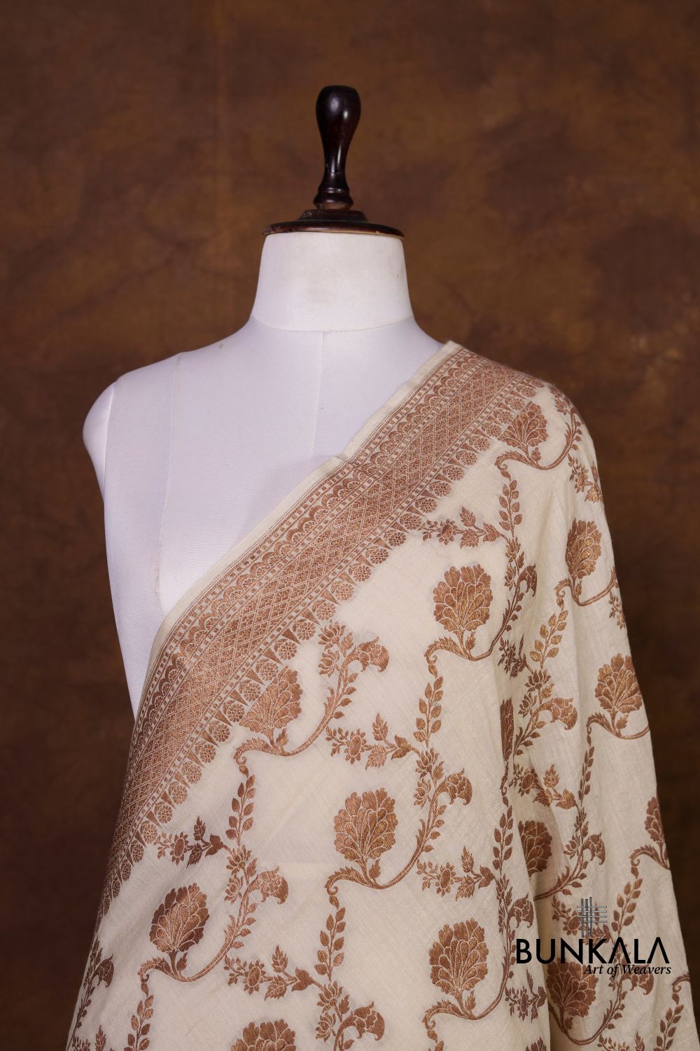 Dyeable Jaal Antique Zari Handloom Banarasi Pure Natural Moonga Silk Dupatta