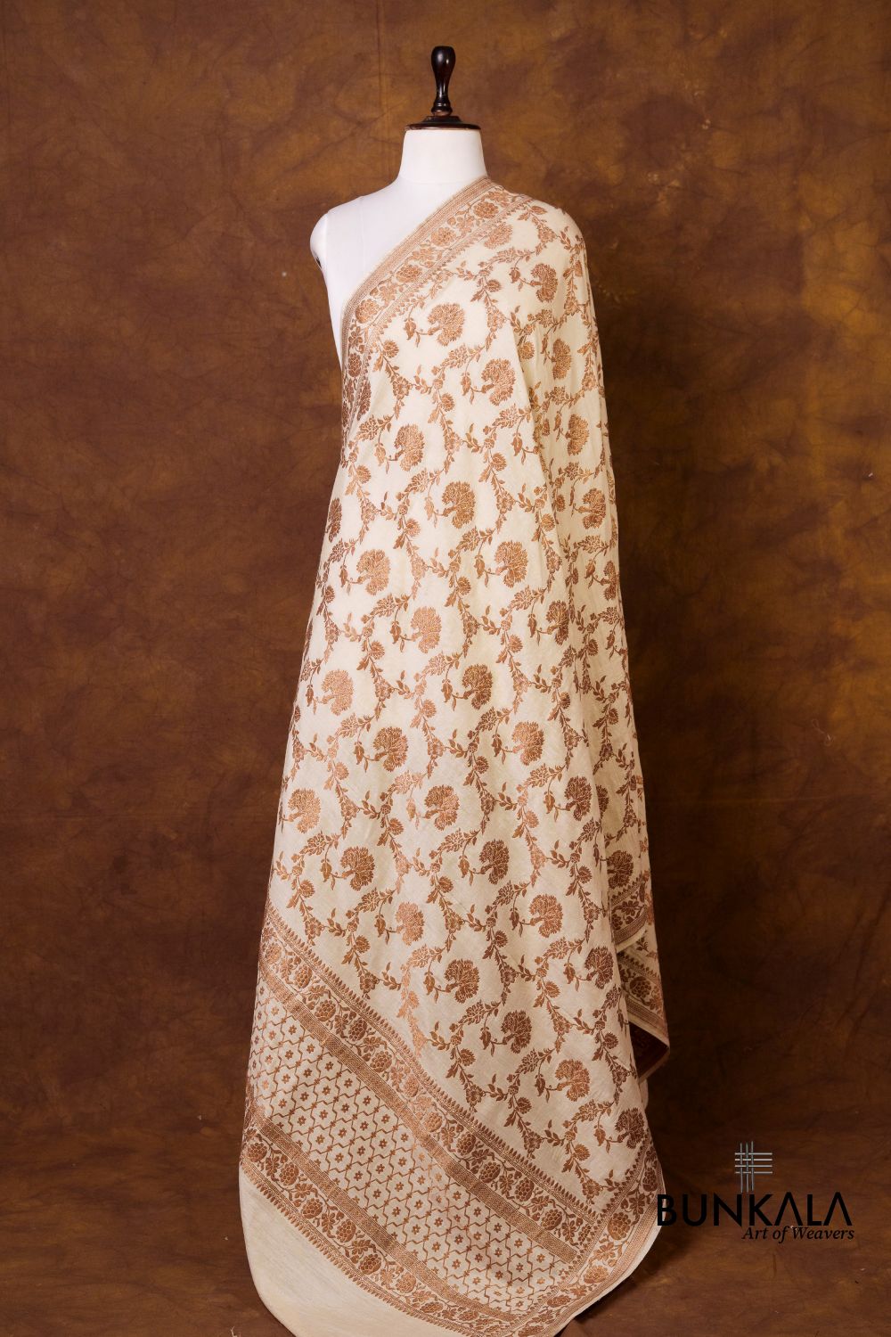 Dyeable Jaal Antique Zari Handloom Banarasi Pure Natural Moonga Silk Dupatta