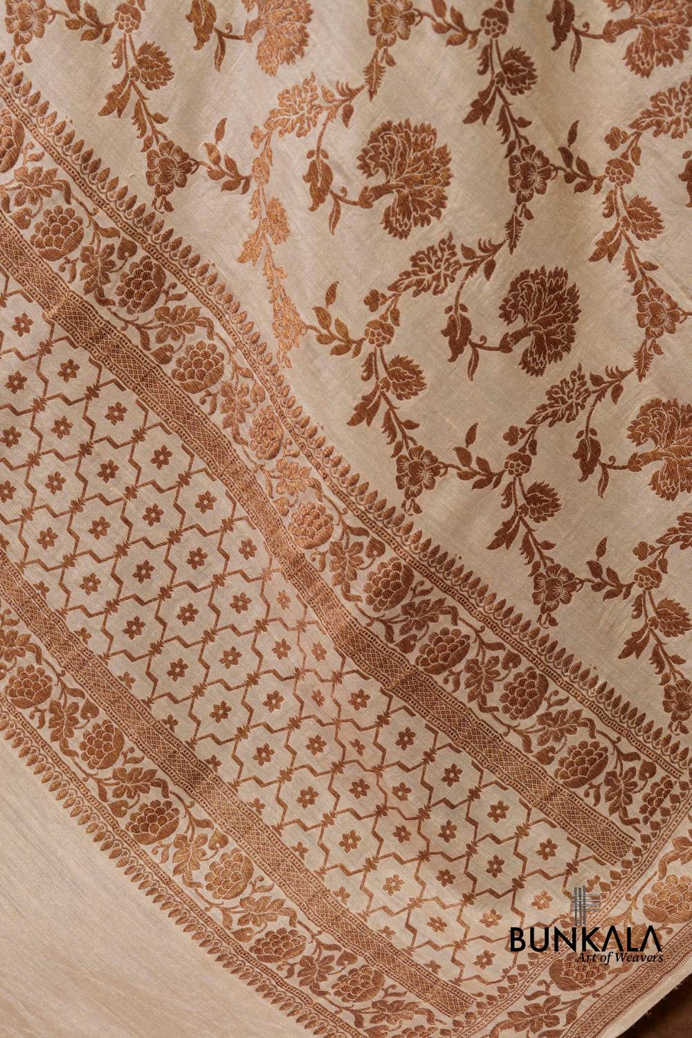 Dyeable Jaal Antique Zari Handloom Banarasi Pure Natural Moonga Silk Dupatta