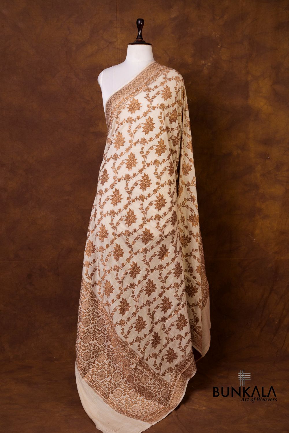 Dyeable Jaal Antique Zari Handloom Banarasi Pure Natural Moonga Silk Dupatta