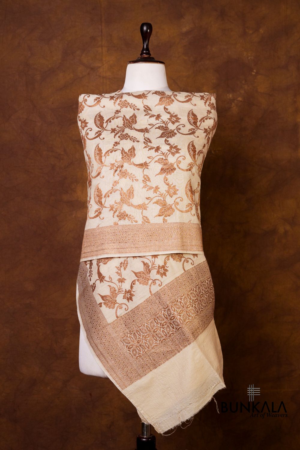 Dyeable Jaal Antique Zari Handloom Banarasi Pure Natural Moonga Silk Dupatta