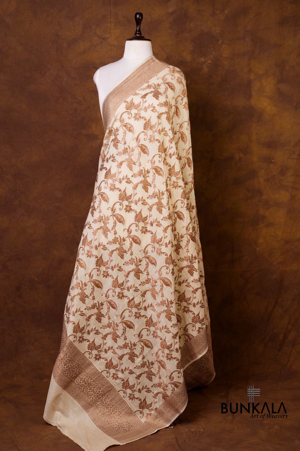 Dyeable Jaal Antique Zari Handloom Banarasi Pure Natural Moonga Silk Dupatta