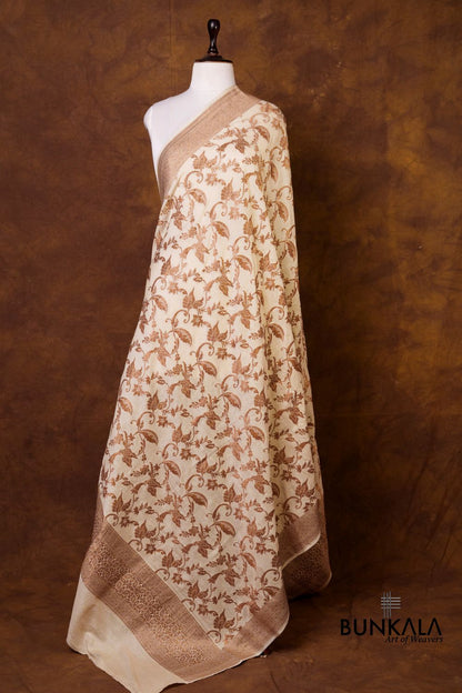 Dyeable Jaal Antique Zari Handloom Banarasi Pure Natural Moonga Silk Dupatta