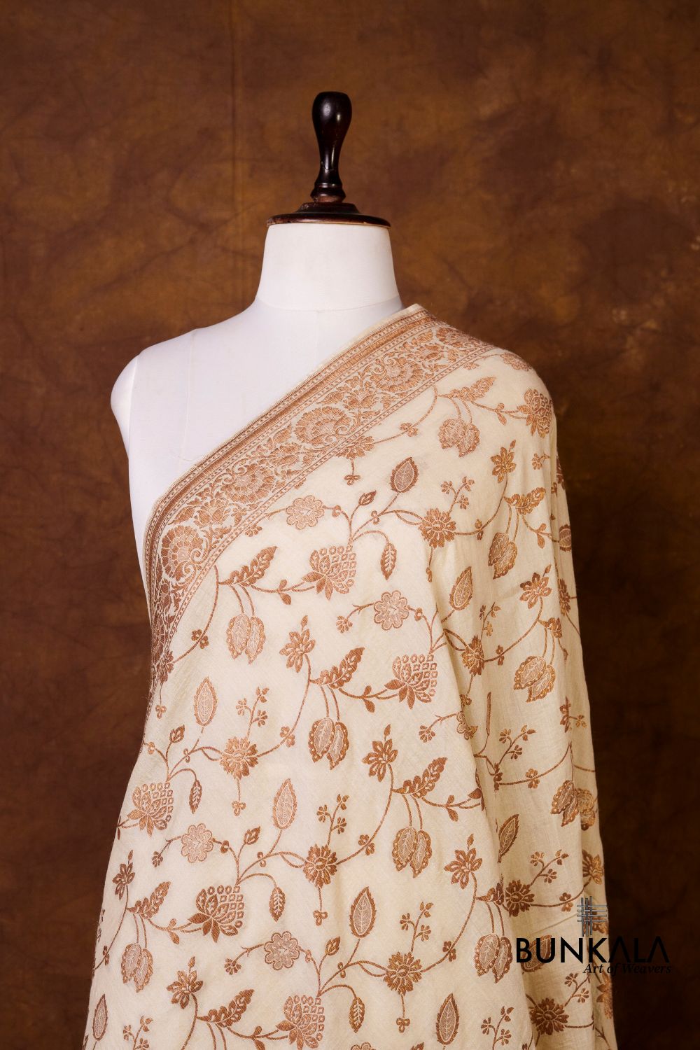 Dyeable Jaal Antique Zari Handloom Banarasi Pure Natural Moonga Silk Dupatta