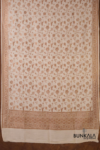 Dyeable Jaal Antique Zari Handloom Banarasi Pure Natural Moonga Silk Dupatta