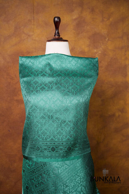 Emerald Green Daimond Jaal Brocade Resham Weaved Banarasi Mashru Silk Dupatta 