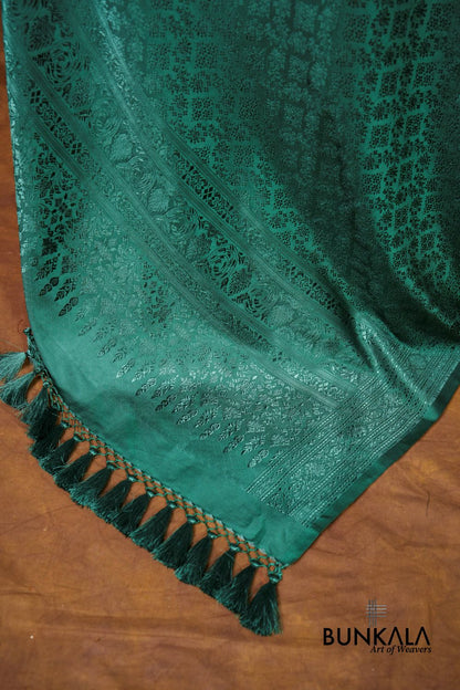 Emerald Green Daimond Jaal Brocade Resham Weaved Banarasi Mashru Silk Dupatta 