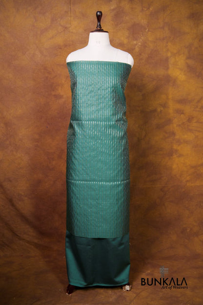 Emerald Green Stripe Banarasi Pure Cotton Silk Unstitched Suit Set