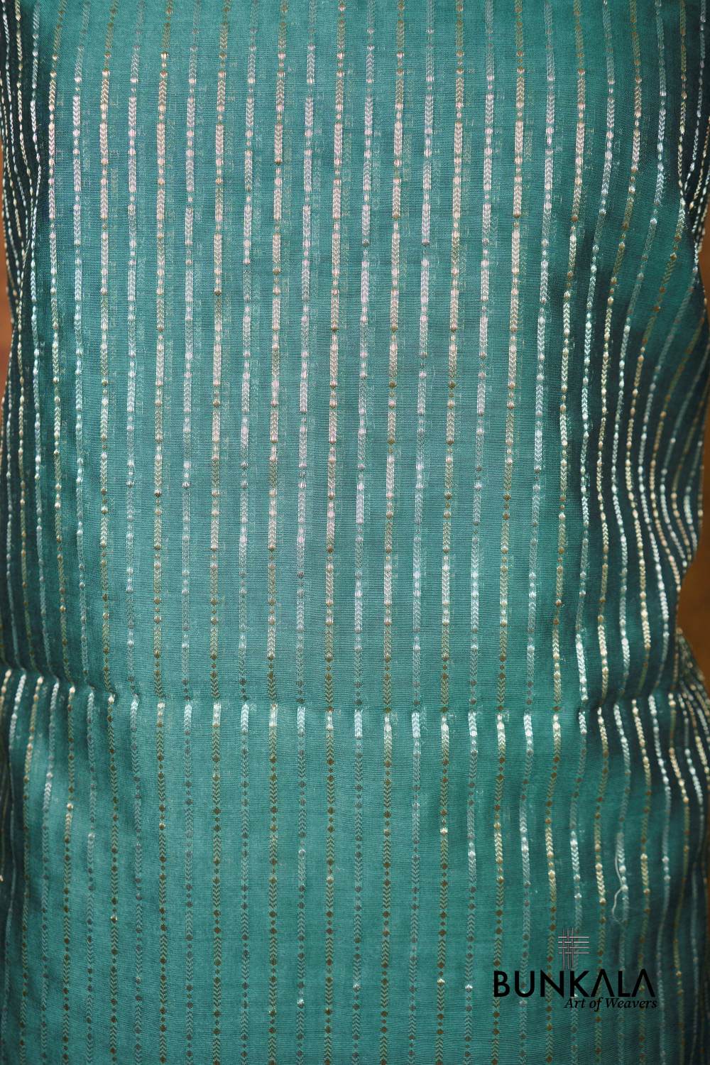 Emerald Green Stripe Banarasi Pure Cotton Silk Unstitched Suit Set