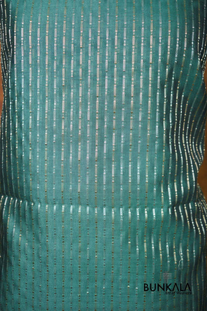 Emerald Green Stripe Banarasi Pure Cotton Silk Unstitched Suit Set