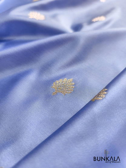 English Blue with Contrast Royal Blue Border Banarasi Mashru Silk Saree