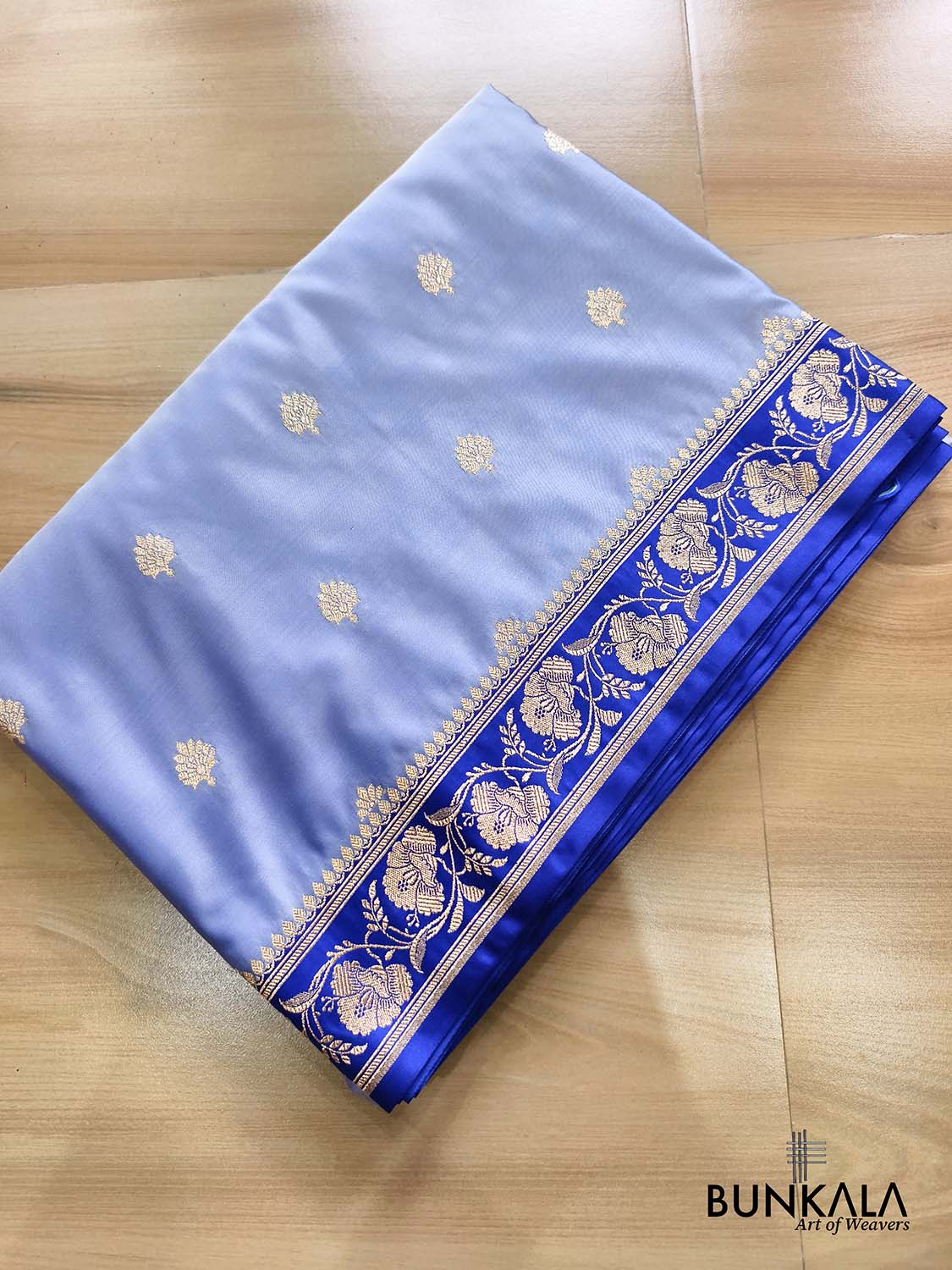 English Blue with Contrast Royal Blue Border Banarasi Mashru Silk Saree