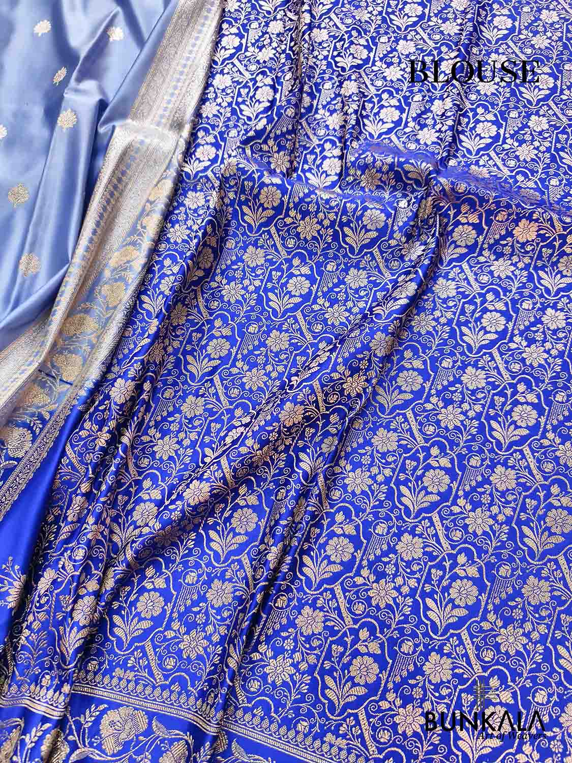 English Blue with Contrast Royal Blue Border Banarasi Mashru Silk Saree