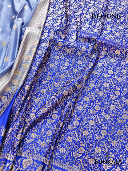 English Blue with Contrast Royal Blue Border Banarasi Mashru Silk Saree
