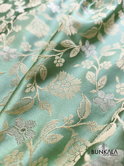 English Green Floral Jaal Banarasi Mashru Silk Saree