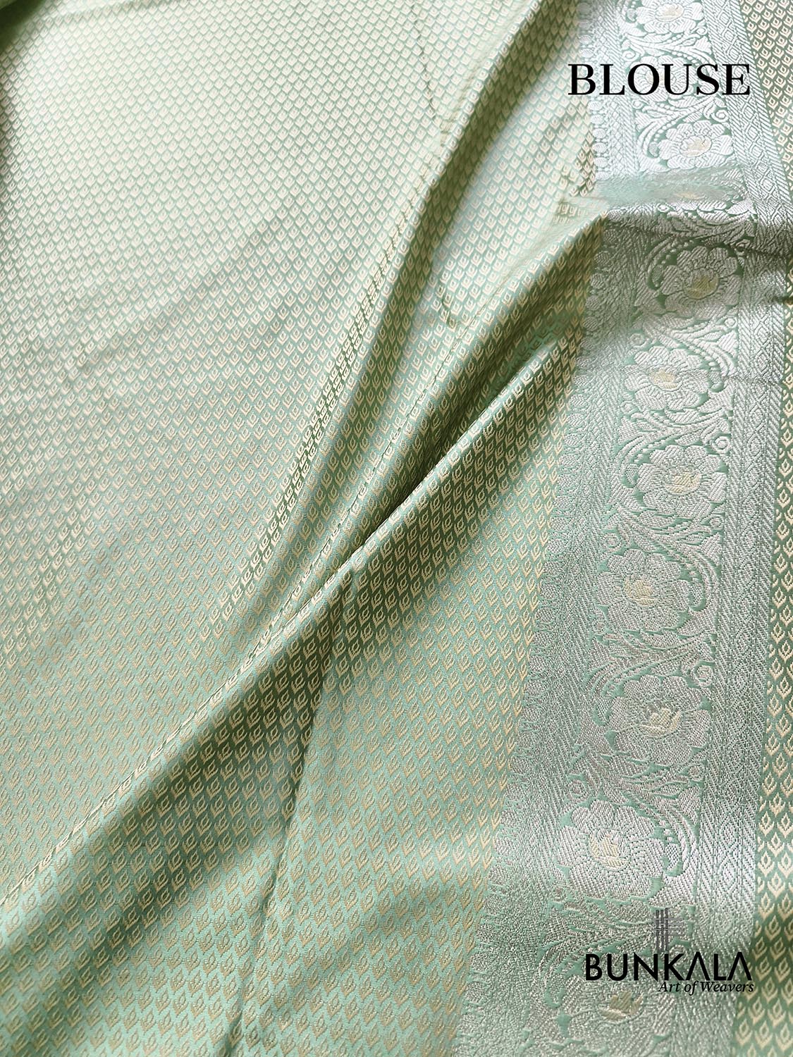English Green Floral Jaal Banarasi Mashru Silk Saree