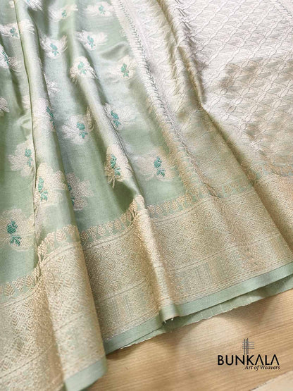 English Green Meena Buta Banarasi Mashru Silk Saree