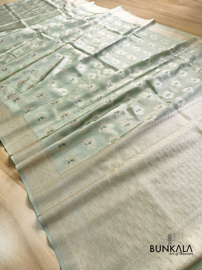 English Green Meena Buta Banarasi Mashru Silk Saree