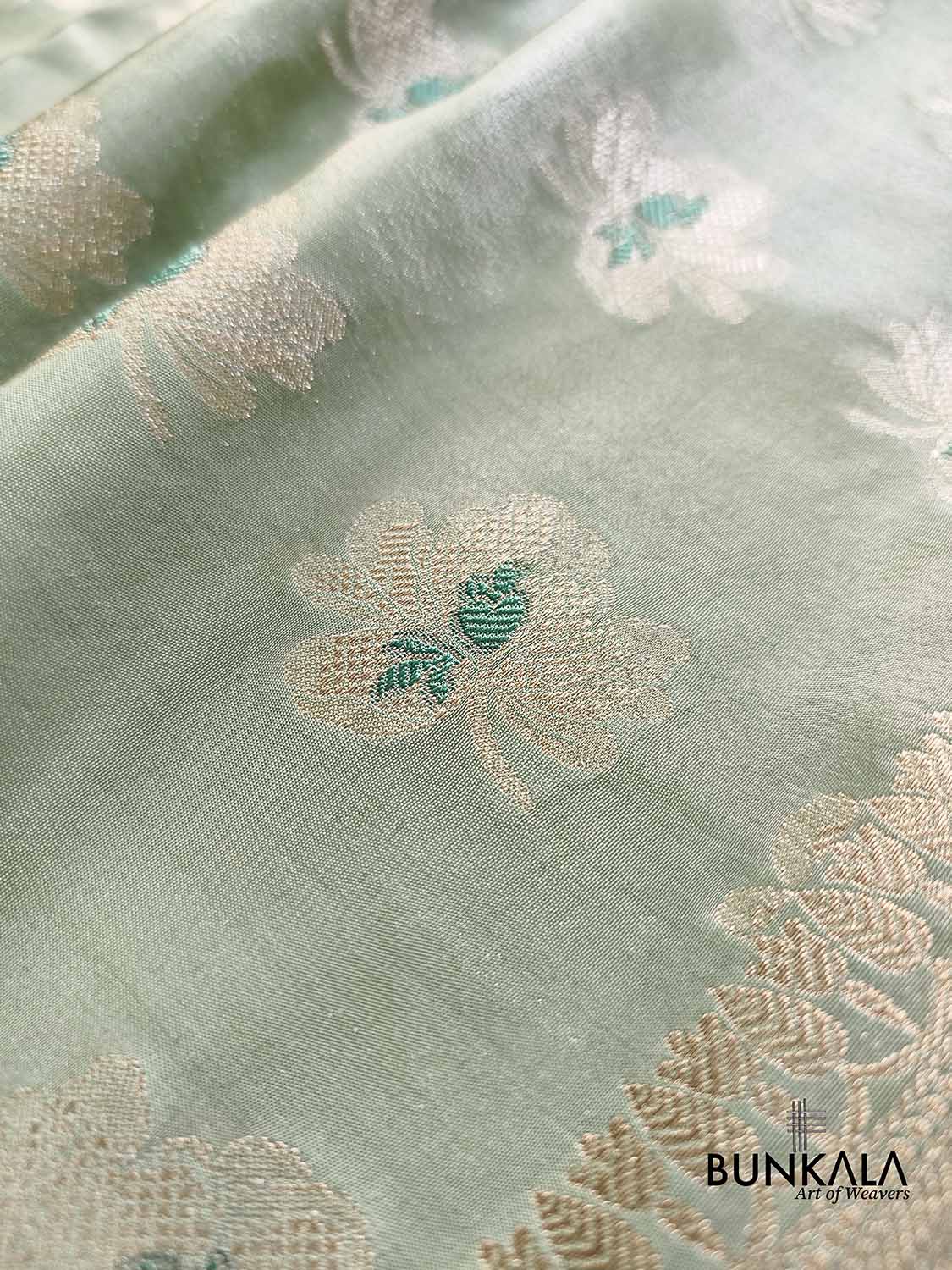 English Green Meena Buta Banarasi Mashru Silk Saree