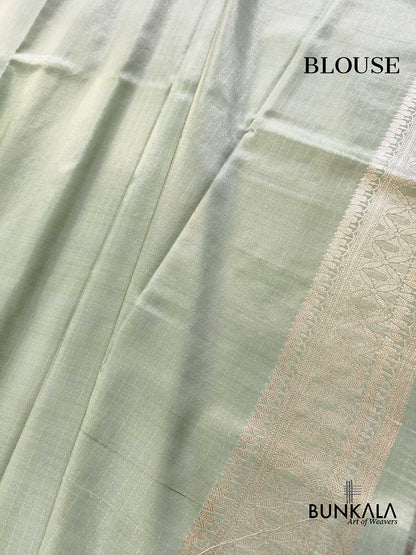 English Green Meena Buta Banarasi Mashru Silk Saree