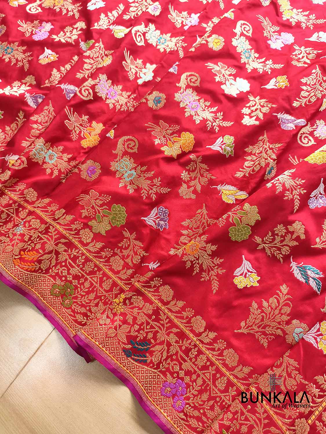 Exclusive Bridal Red Kadwa Jangla Handweaved Banarasi Pure Katan Silk Saree