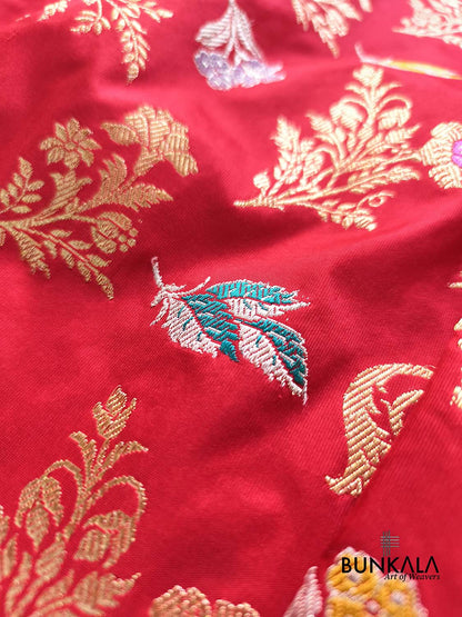 Exclusive Bridal Red Kadwa Jangla Handweaved Banarasi Pure Katan Silk Saree