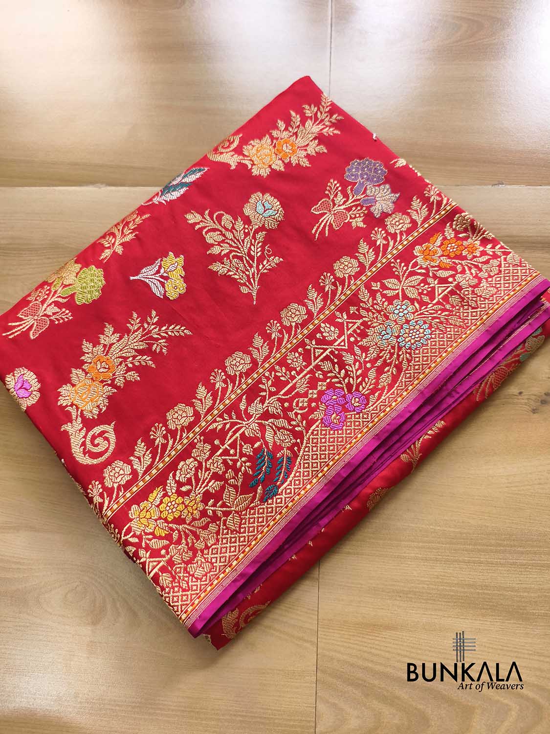 Exclusive Bridal Red Kadwa Jangla Handweaved Banarasi Pure Katan Silk Saree