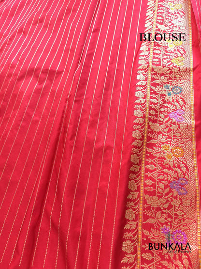 Exclusive Bridal Red Kadwa Jangla Handweaved Banarasi Pure Katan Silk Saree