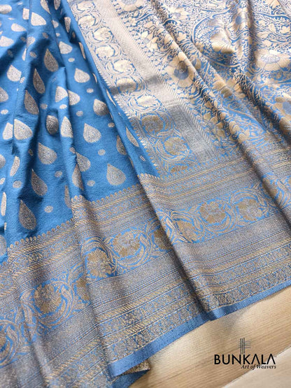 Firozi Blue Sona Zari Buti Banarasi Georgette Saree