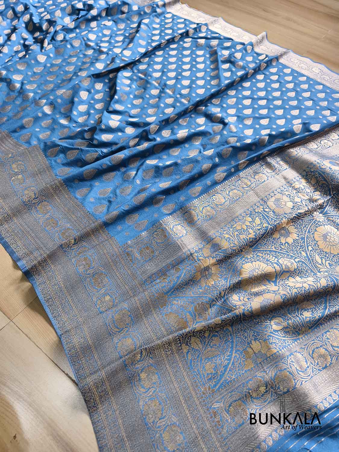 Firozi Blue Sona Zari Buti Banarasi Georgette Saree