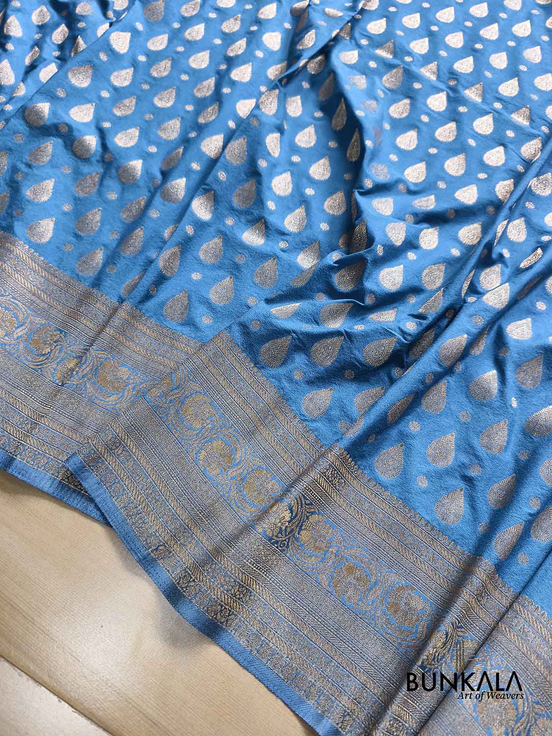 Firozi Blue Sona Zari Buti Banarasi Georgette Saree
