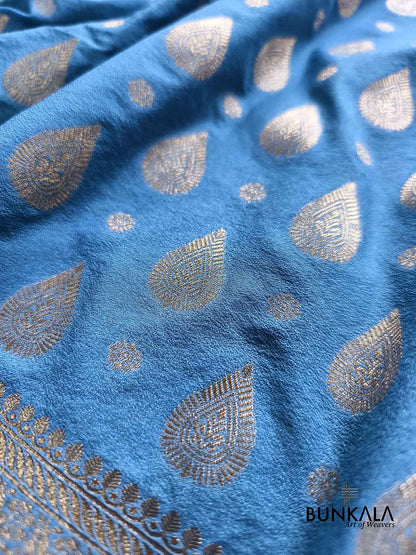 Firozi Blue Sona Zari Buti Banarasi Georgette Saree
