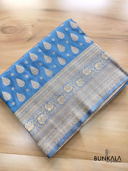 Firozi Blue Sona Zari Buti Banarasi Georgette Saree
