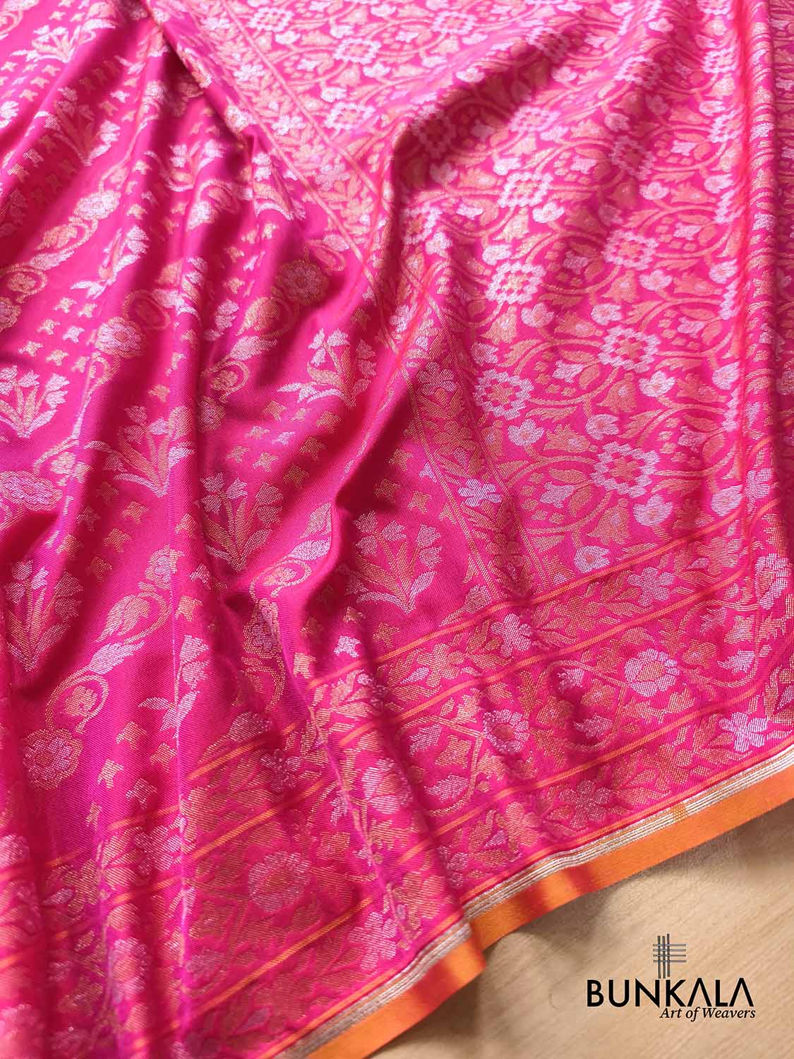 Fuchsia Pink Ektara Banarasi Jamdani Weaved Silk Saree