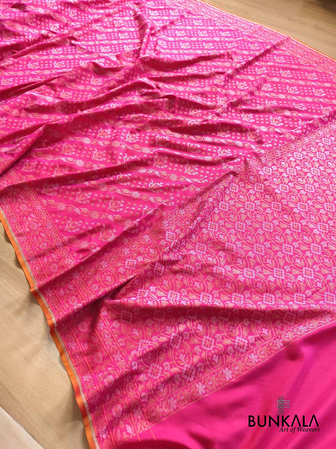Fuchsia Pink Ektara Banarasi Jamdani Weaved Silk Saree