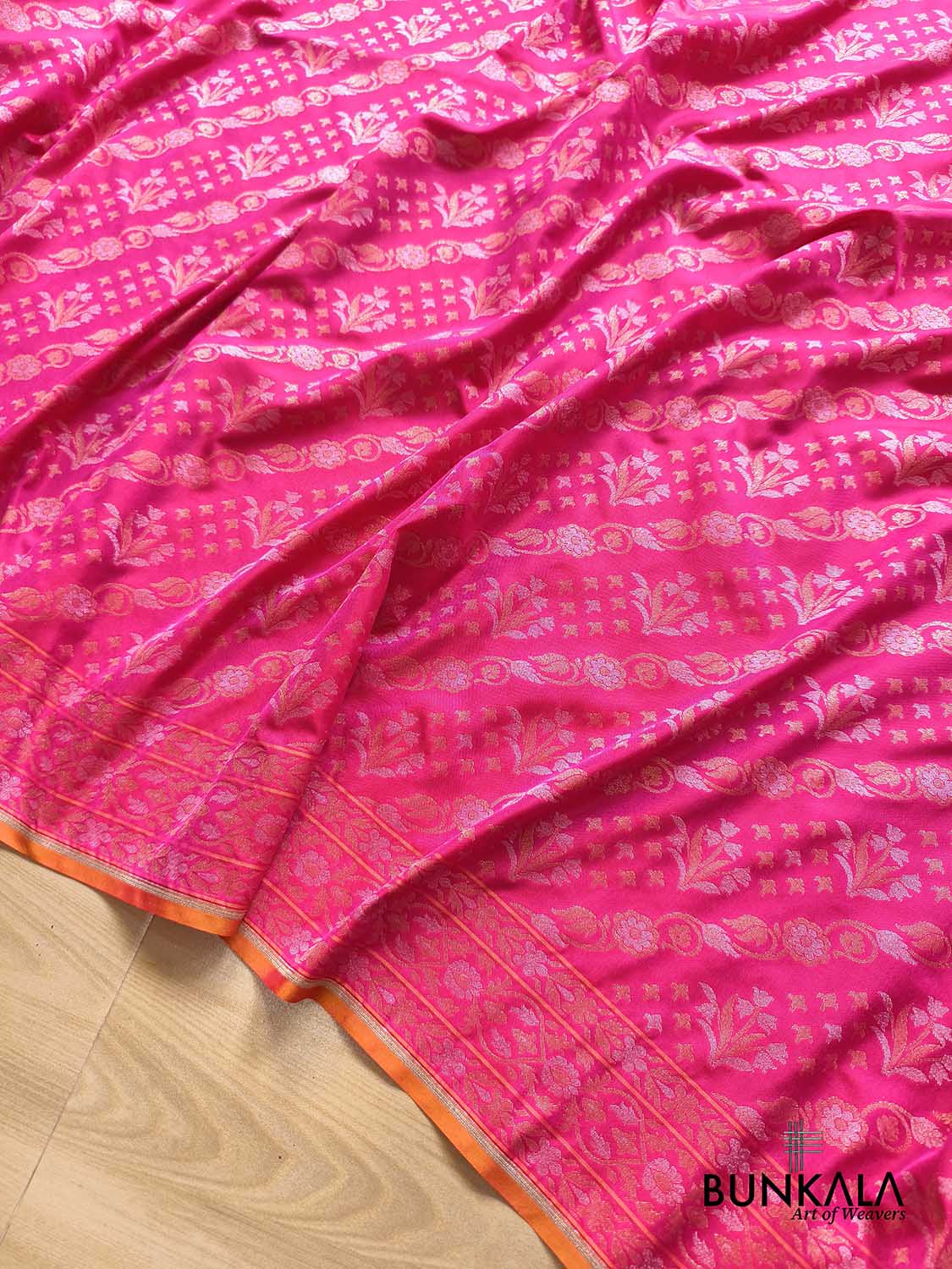 Fuchsia Pink Ektara Banarasi Jamdani Weaved Silk Saree