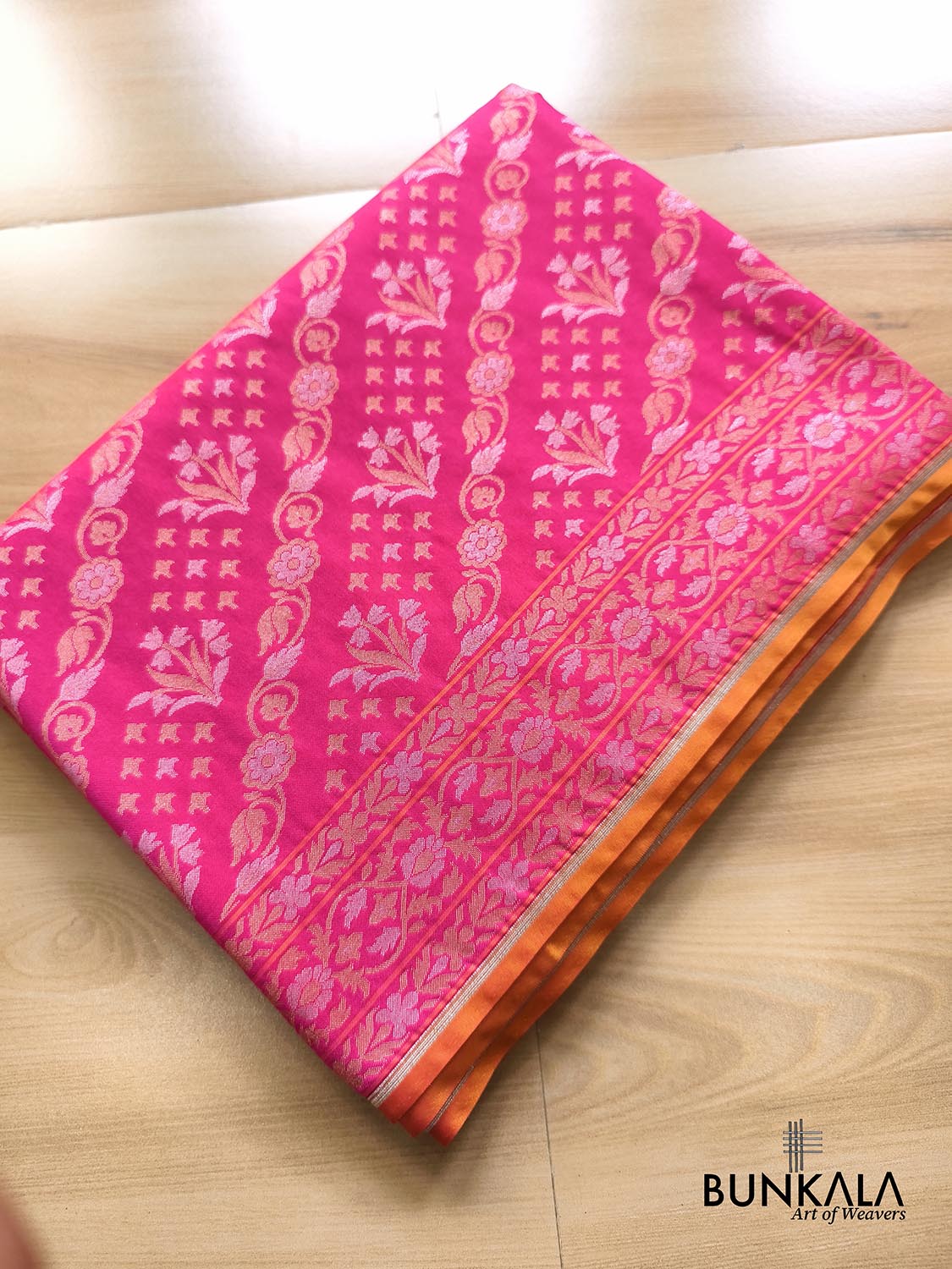 Fuchsia Pink Ektara Banarasi Jamdani Weaved Silk Saree