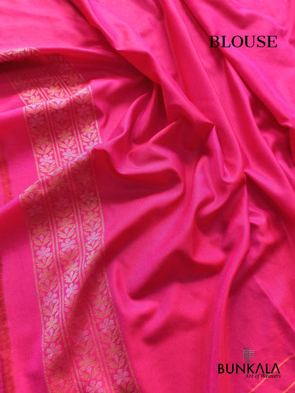 Fuchsia Pink Ektara Banarasi Jamdani Weaved Silk Saree