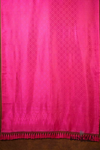 Fuchsia Pink Mashru Silk Brocade Resham Weaved Banarasi Dupatta 