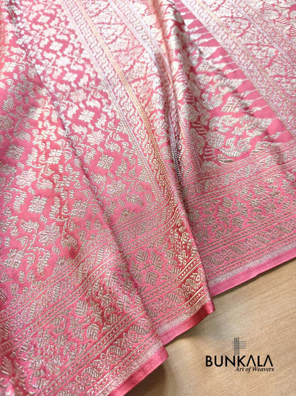 Gazri Pink Brocade Weaved Banarasi Mashru Silk Saree