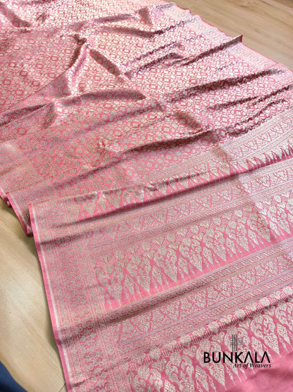 Gazri Pink Brocade Weaved Banarasi Mashru Silk Saree